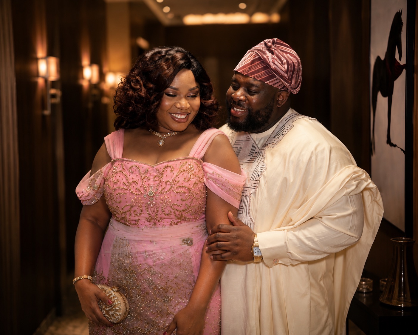 Christabel and Abiola dressed for a celebration