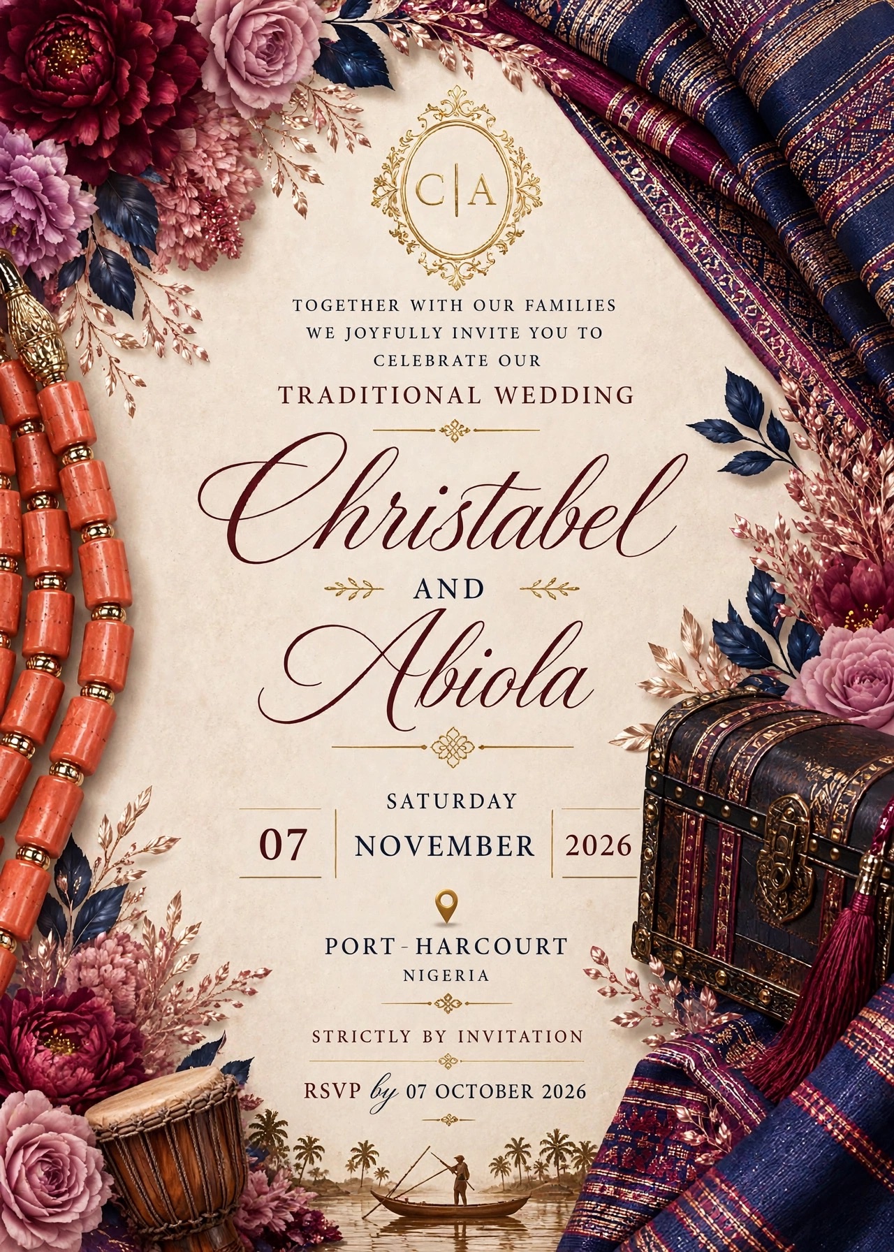 Christabel and Abiola traditional wedding invitation